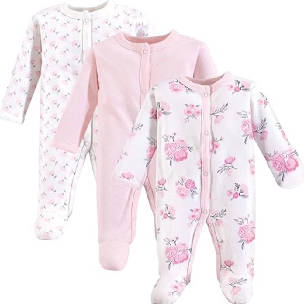 Charming Pink and Floral Baby Footies Set